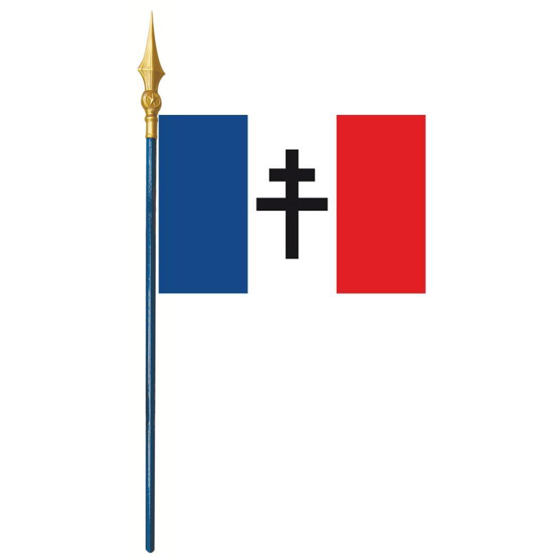 Drapeau CROIX DE LORRAINE FRANCE LIBRE avec hampe bois