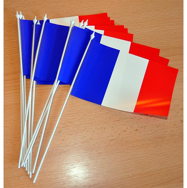 Drapeaux français à agiter matière indéchirable 9,5 x 16 cm (le lot de 100)