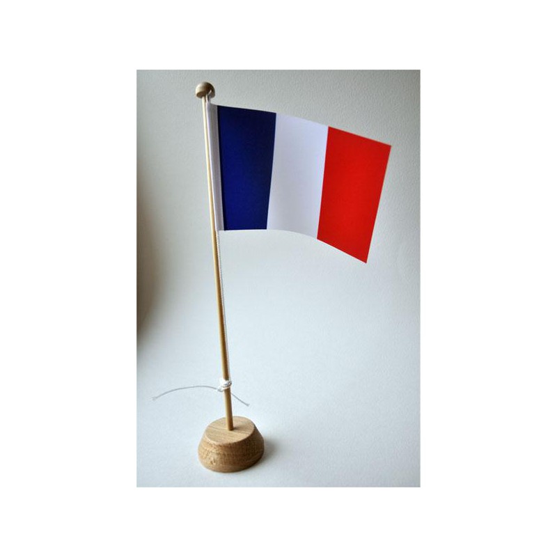 DRAPEAU FRANCE 10X15CM SUR MAT BOIS PORTE DRAPEAU 32cm - COMPTOIR