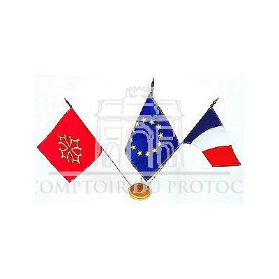 lot de 3 mini-drapeaux avec socle bois - france europe region