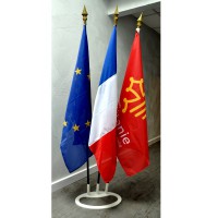 LOT DE 3 DRAPEAUX FRANCE EUROPE REGION - socle triple