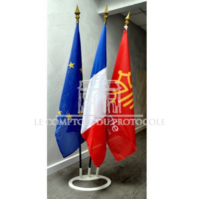 LOT DE 3 DRAPEAUX FRANCE EUROPE REGION - socle triple