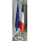 LOT DE 2 DRAPEAUX FRANCE EUROPE MAT ALU  avec socle acier double