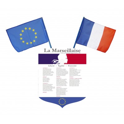 Lot écusson Marseillaise + 2 drapeaux France Europe – modèle moderne