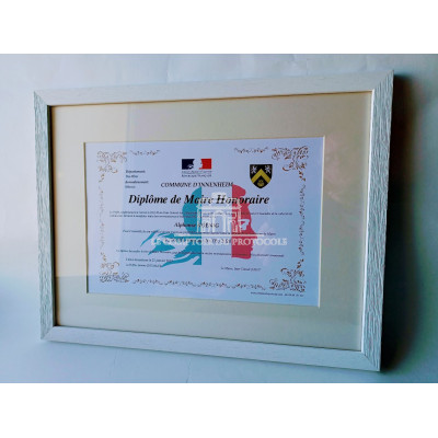 DIPLOME DE MAIRE HONORAIRE avec cadre 30X40cm