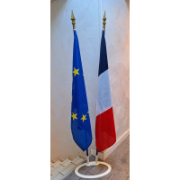 LOT DE 2 DRAPEAUX FRANCE EUROPE REGION - socle double