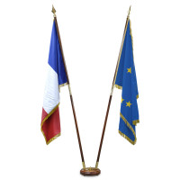 LOT DE 2 DRAPEAUX FRANCE EUROPE - socle bois