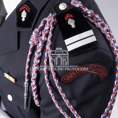 FOURRAGERE Sapeurs Pompiers Tricolore Ferret Chromé